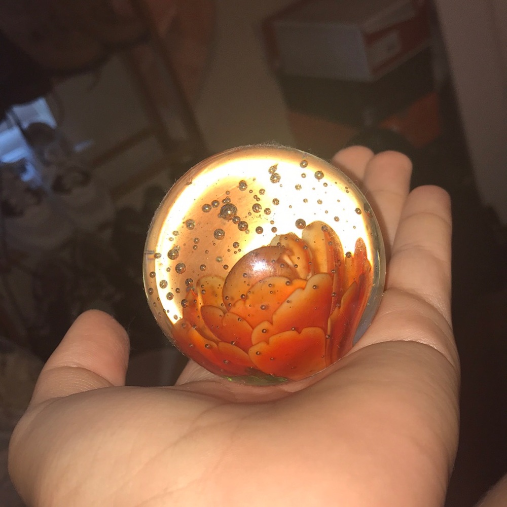 Vintage Glass ball with orange rose inside